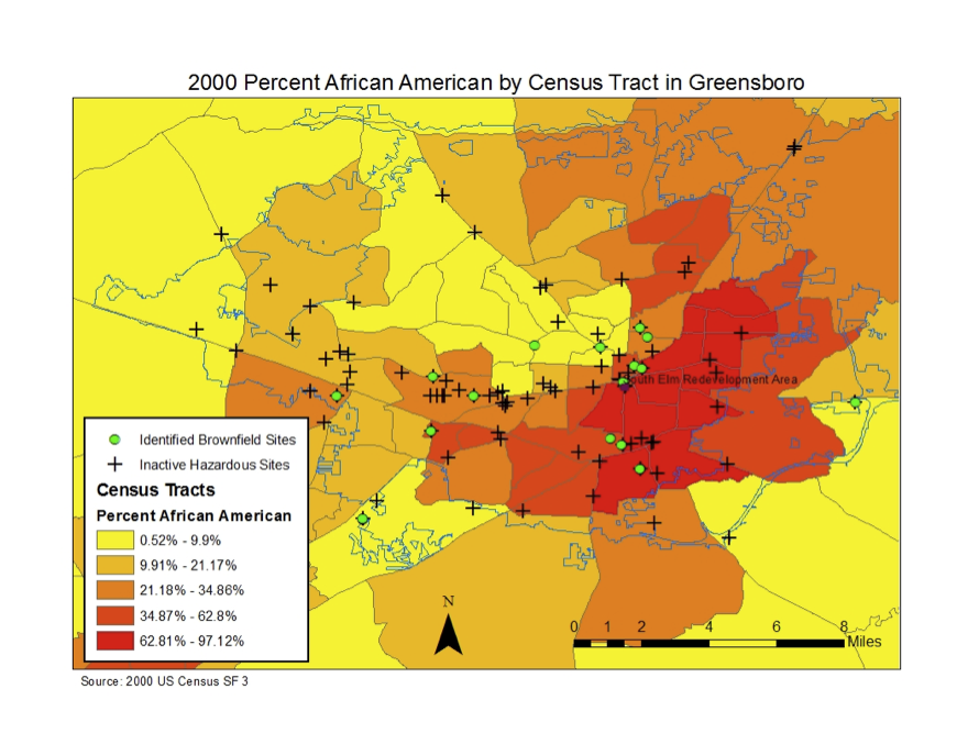 2000 Percent African American by Census Tract in Greensboro, NC